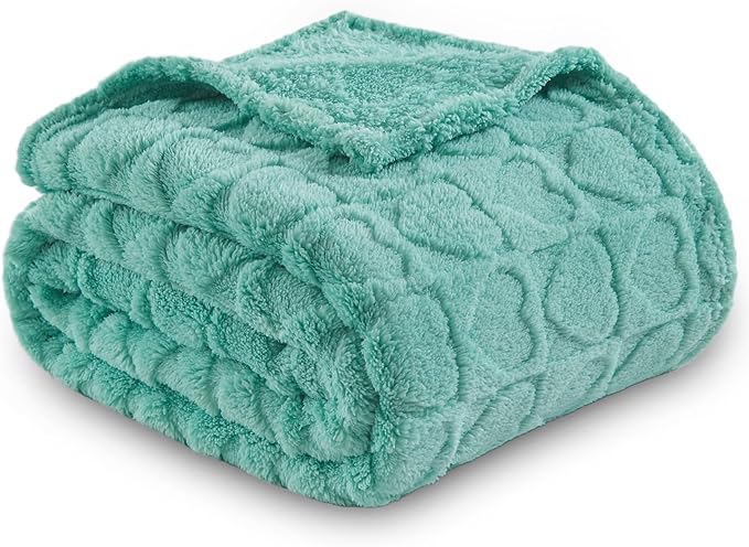 NEWCOSPLAY Super Soft Throw Blanket Sage Green Love Premium Silky Flannel Fleece 3D Heart Checkered Lightweight Bed Blanket All Season Use (Sage Green Love, Throw(50"x70"))