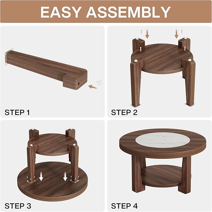 Tribesigns Coffee Table, 2-Tier Round Coffee Table with Heavy-Duty Wood Tabletop for Living Room, Industrial Circle Wood Accent Center Table with Storage, Brown and White