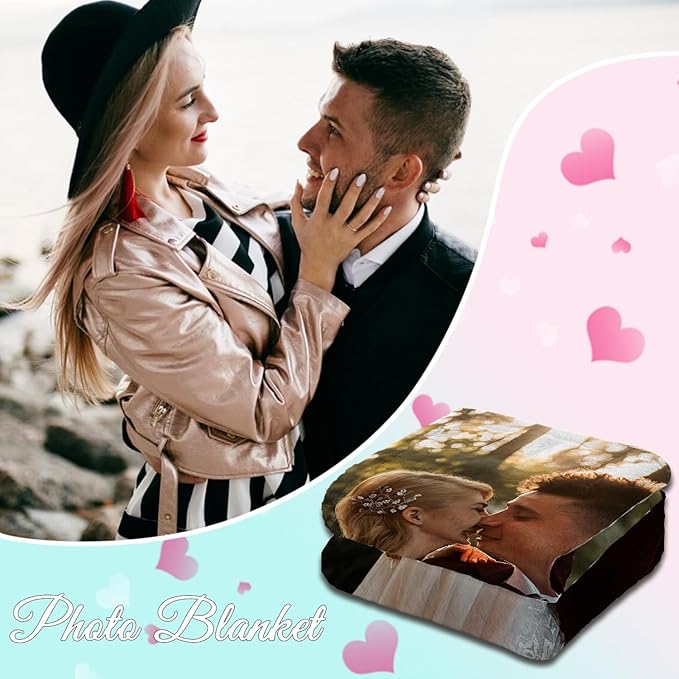ROMANDY Ships Next Day Custom Blanket with Picture Customized Banket Personalized Throw Blankets Customizable Photo Blankets Customize Gifts for Her Him Mom Dad Wife Husband Girlfriend Boyfriend