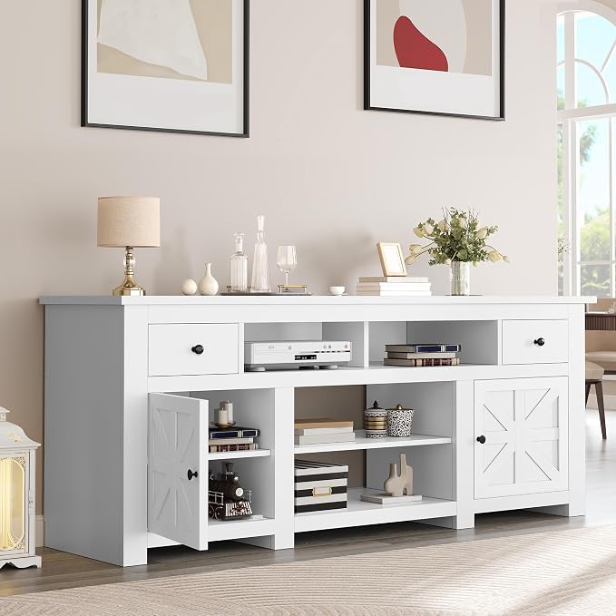 YITAHOME TV Stand for 75/80 Inch TV, Entertainment Center, TV Cabinet with Drawers and Power Outlet, White TV Console for Living Room Furniture (70 Inch Lenght 30 Inch High) - Image 3