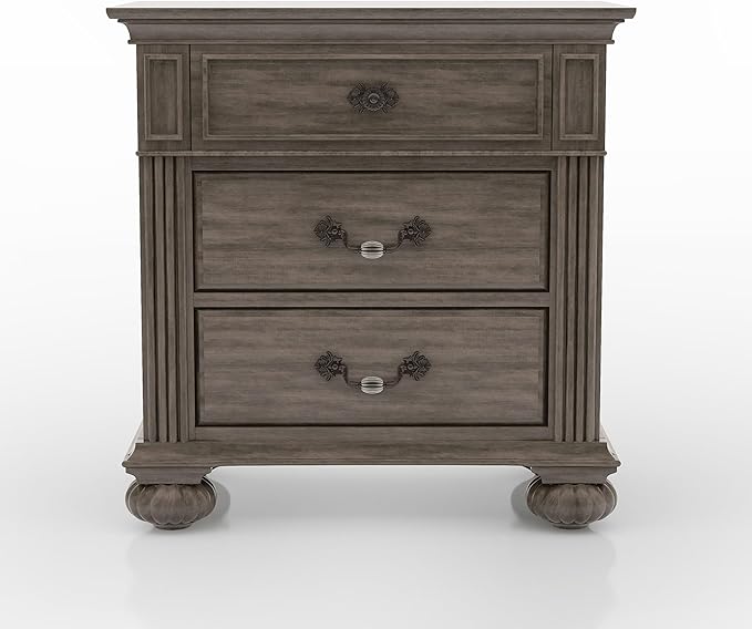 Furniture of America Malierd Traditional Wood 3-Piece Bedroom Set, Panel King-Size Bed and 3-Drawer Nightstand for Bedroom, Gray