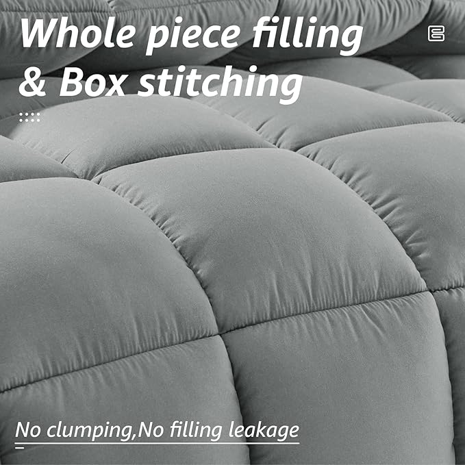 HYLEORY All Season California King Size Bed Comforter - Cooling Down Alternative Quilted Duvet Insert with Corner Tabs - Winter Warm - Machine Washable - Light Grey