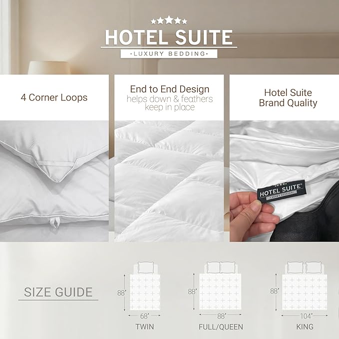 Hotel Suite Luxurious Feather and Down Comforter Duvet Insert King Size, 100% Cotton Cover, Hotel Collection Quilts, 68 oz Fill Weight, All Season Medium Warmth 104 x 88 Inch White
