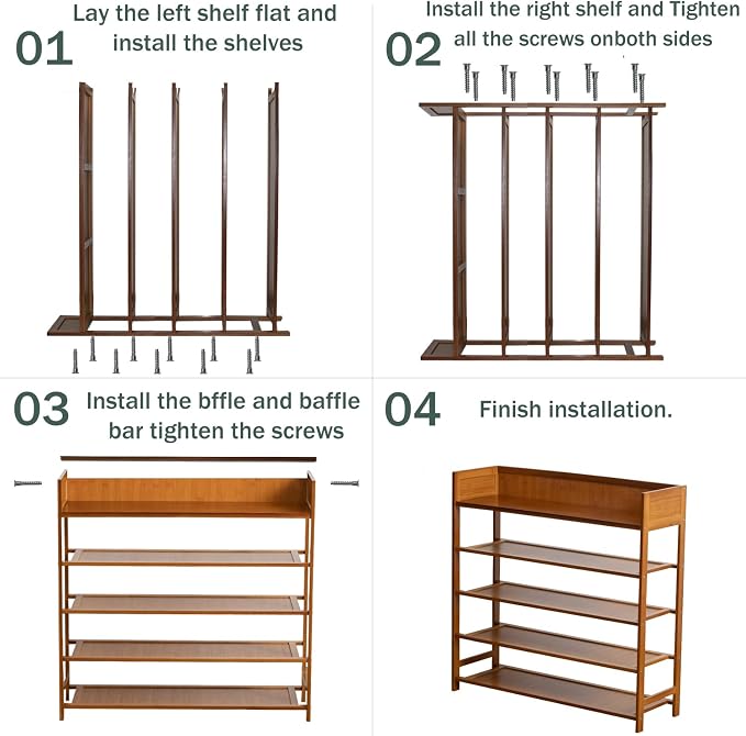 latifolia Bamboo Shoe Rack, 5-Tier Shoe Rack Organizer for Entryway, Living Room(Brown, 31.4''L) - Image 7