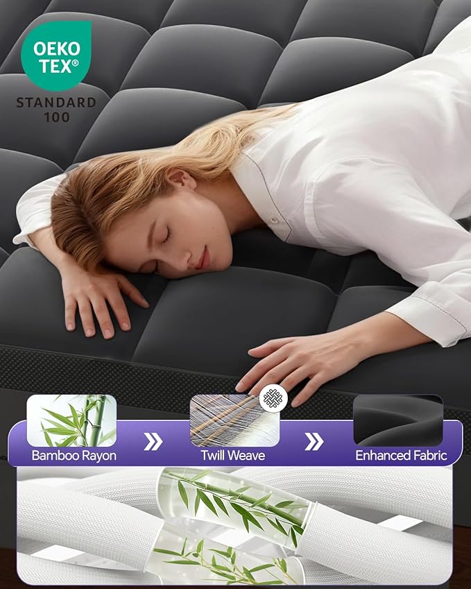 ChiXpace Dual Layer 5 Inch Memory Foam Mattress Topper Full - 3 Inch Pillow Top Mattress Pad and 2 Inch Gel Memory Foam, 7-Zone Egg Crate Full Size Mattress Topper (Black)