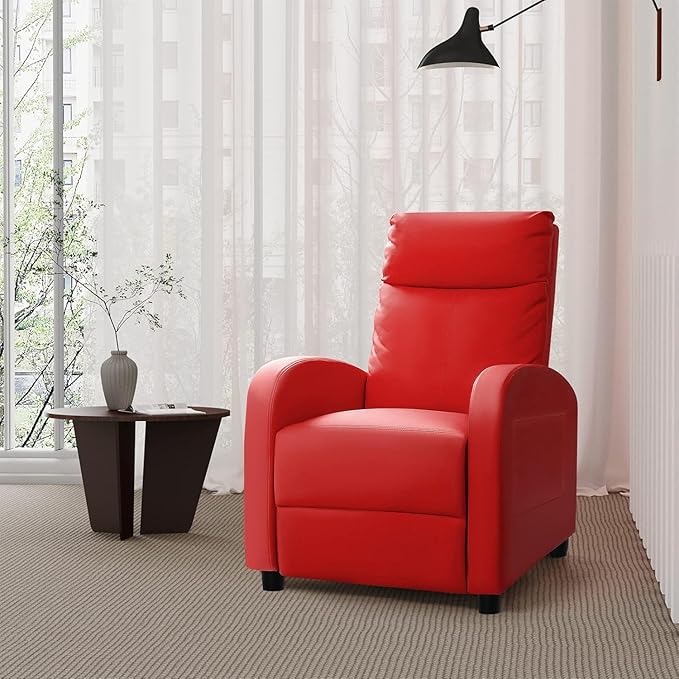 Homall Recliner Chair, Recliner Sofa for Adults, Recliners Home Theater Seating with Lumbar Support, Reclining Sofa Chair for Living Room (Leather, Red)