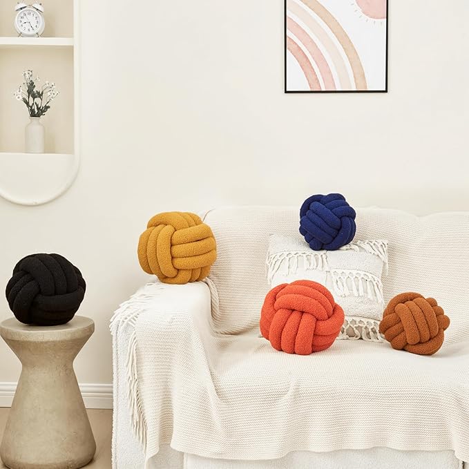 Petrella Knot Pillow Ball Round Throw Pillows Home Decor Cushion Decorative Aesthetic Throw Pillows，Lambswool Caramel 8inch