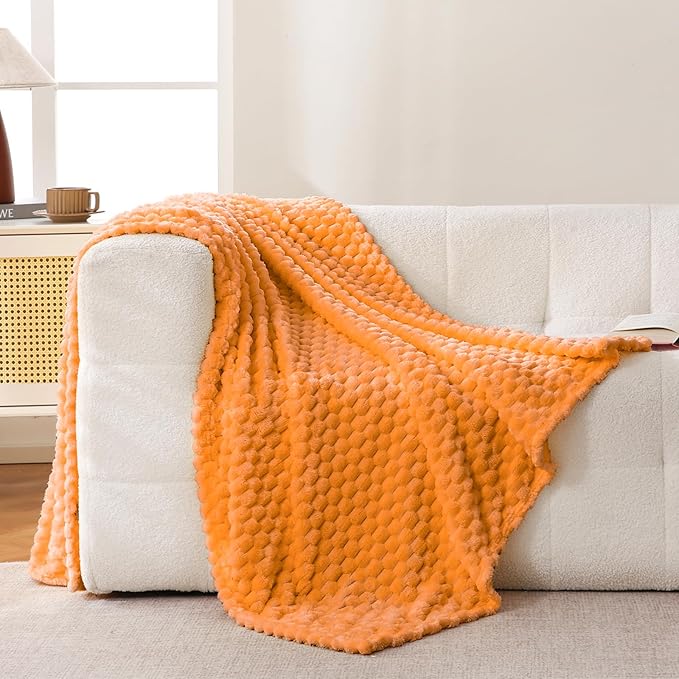 Bnuitland Soft Flannel Throw Blanket(50X40 inches), 3D Jacquard Fluffy Lightweight Fleece Throw Blanket for Babys and Pets,300 GSM Cozy Warm Bed Sofa Fleece Blanket for All Seasons,Light Orange