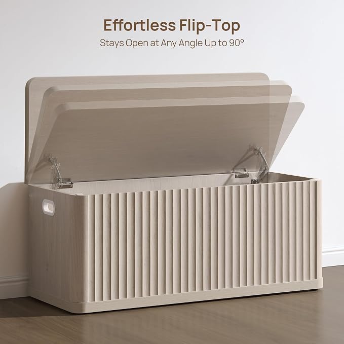 SICOTAS Storage Bench 40.2" Wide Shoe Bench with Lift Top Large Wooden Storage Chest Trunk Modern Blanket Chest with 2 Safety Hinges & Seating for Bedroom Entryway Living Room Hallway - Image 5