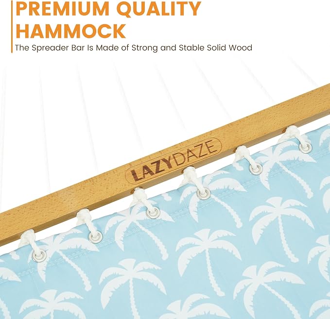 Lazy Daze Hammocks 12FT Quilted Fabric Hammock with Soft Pillow, Double 2 Person Tree Hammock with Spreader Bar for Outside Patio Poolside Backyard Beach, 450 lbs Capacity, Coastal Floral - Image 4