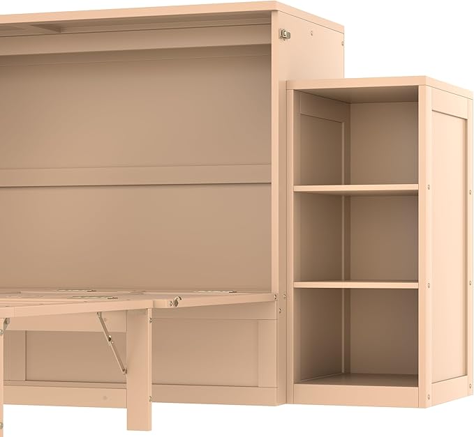 Bellemave Queen Size Murphy Bed, Cabinet Bed with 2 Shelves and Storage Drawers, Farmhouse Murphy Cabinet, Noisy Free, for Guest Bedroom, Living Room, Office, Golden