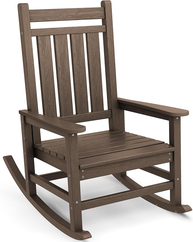 SEWALL HDPE Rocking Chair, Oversized Outdoor Rocking Chair for Adults, Patio Rocker for Porch, Coffee by SERWALL