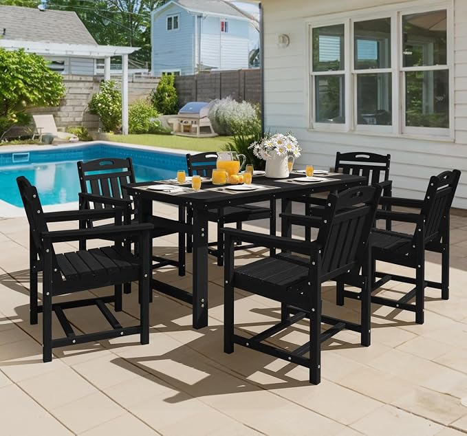 Ciokea HDPE Outdoor Dining Table with Umbrella Hole,66" Rectangle Patio Table for 6,All-Weather Outdoor Patio Furniture Set for Garden Backyard,Black - Image 7