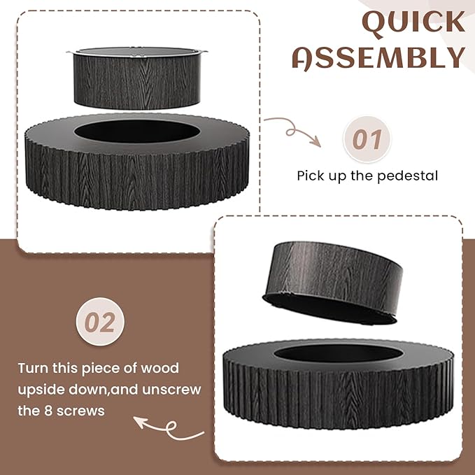 39.37" Round Wood Coffee Table, Modern Unique Circle Coffee Table, Contemporary Oak Drum Fluted Accent Side Table Center Table for Living Room, Office, Apartment, Black
