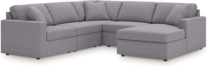 Signature Design by Ashley Contemporary Modmax Stain Resistant U-Shape Left-Arm Facing 5-Piece Sectional with Chaise and Reversible Cushion, Gray