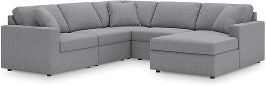 Signature Design by Ashley Contemporary Modmax Stain Resistant U-Shape Left-Arm Facing 5-Piece Sectional with Chaise and Reversible Cushion, Gray