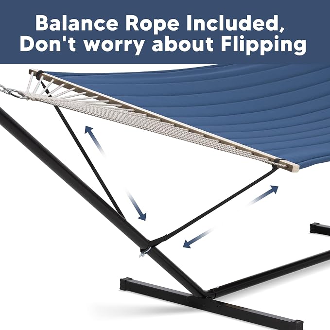 SUNCREAT 2 Person Free Standing Hammock with 15 ft Stand, 475 lbs Capacity, Backyard Hammock with Stand, Navy - Image 6
