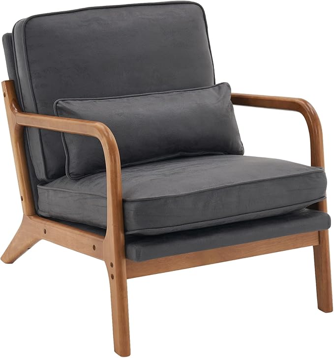 Bonnlo Microfiber Dark Grey Accent Chairs Set of 2, Upholstered Mid Century Modern Lounge Chairs Reading Chairs Side Sitting Chair Solid Wood Farmhouse Armchairs for Living Room, Bedroom, Guest Room