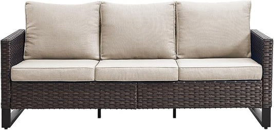 Belord Outdoor Couch Patio Furniture: Wicker Patio Sofa with Deep Seat High Back, 800Lbs Weight Capacity Oversize Outdoor Seating 3 Seater Rattan Couch, Anti-Rust Frame, Brown