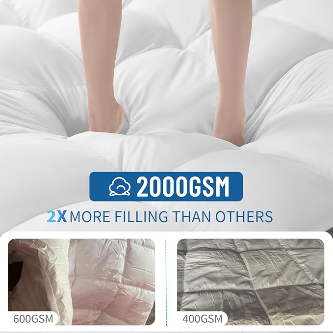 4 Inch Mattress Topper Queen Size - 2000 GSM Pillow Top Memory Foam Mattress Topper Extra Thick Support for Back Pain Relief,Breathable Cover with 6"-18" Deep Pocket (Queen,60"x80")