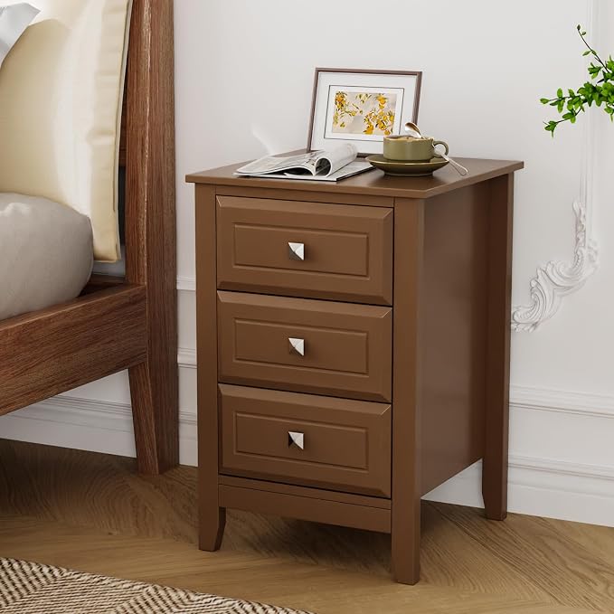 Bonnlo 3-Drawer Nightstand/End Table/Side Table, Wooden Bedside Table, Brown, 15.74"W*15.74"D*23.62"H by Bonnlo