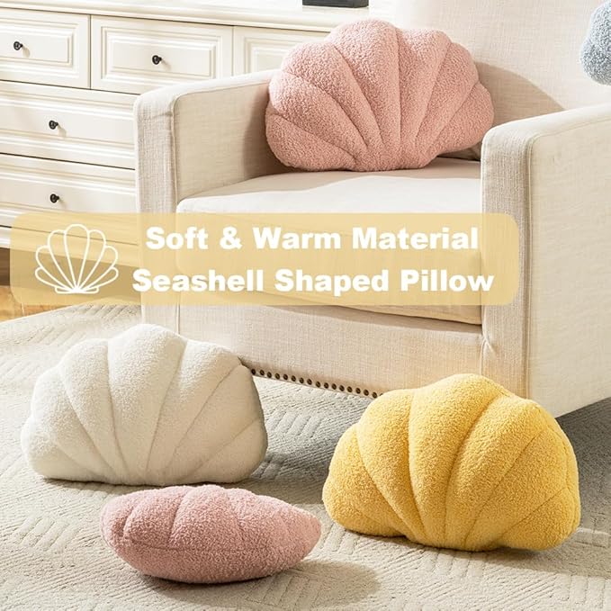 Seashell Throw Pillows Shell Shaped Pillow Pink Sea Shell Pillows for Bed Seashell Decorative Pillow Soft Plush Pillow Sea Couch Decoration(13 X 10 inch)