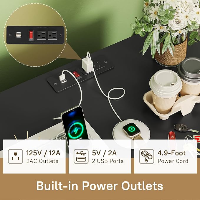 AOGLLATI Rattan Nightstand with Charging Station, Night Stand with 3 Drawers and 2 USB Ports and 2 AC Outlets, Rattan Black Bedside Table with Metal Handle, Wood Boho End Table for Bedroom - Image 5