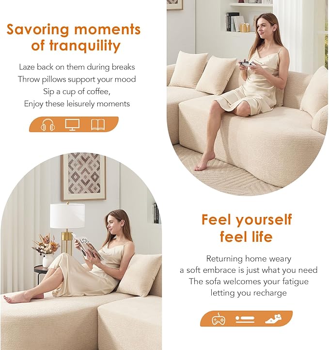 KEIKI L-Shaped Chenille Modular Sectional Couches with Chaise Lounge & 4 Pillows, 3 Seater Oversized Upholstered Luxury Plush Cloud Sofa for Living Room Apartment, Full Sponge Compression