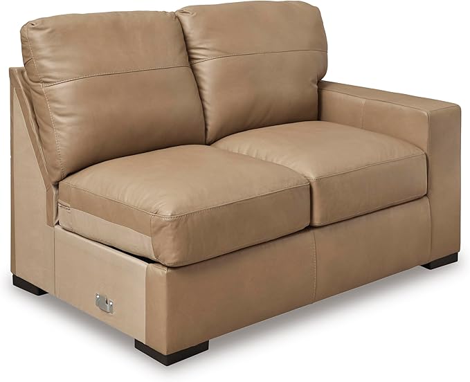 Signature Design by Ashley Bandon Modern Leather Match Left-Arm Facing 3-Piece Sectional with Removable Cushions and Armrest, Light Brown
