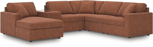 Signature Design by Ashley Casual Modmax Stain Resistant U-Shape Right-Arm Facing 6-Piece Sectional with Chaise, Storage Console and Reversible Cushion, Orange