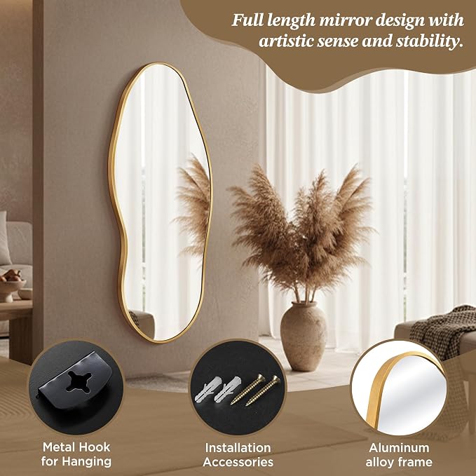 Dorlicecass Mirror Full Length - Irregular Full Body Wall Mirror Hanging 55"x 23" Asymmetrical Aviation Aluminum Alloy Frame Unique for Bedroom, Living Room, Cloakroom, Entryway - Image 6