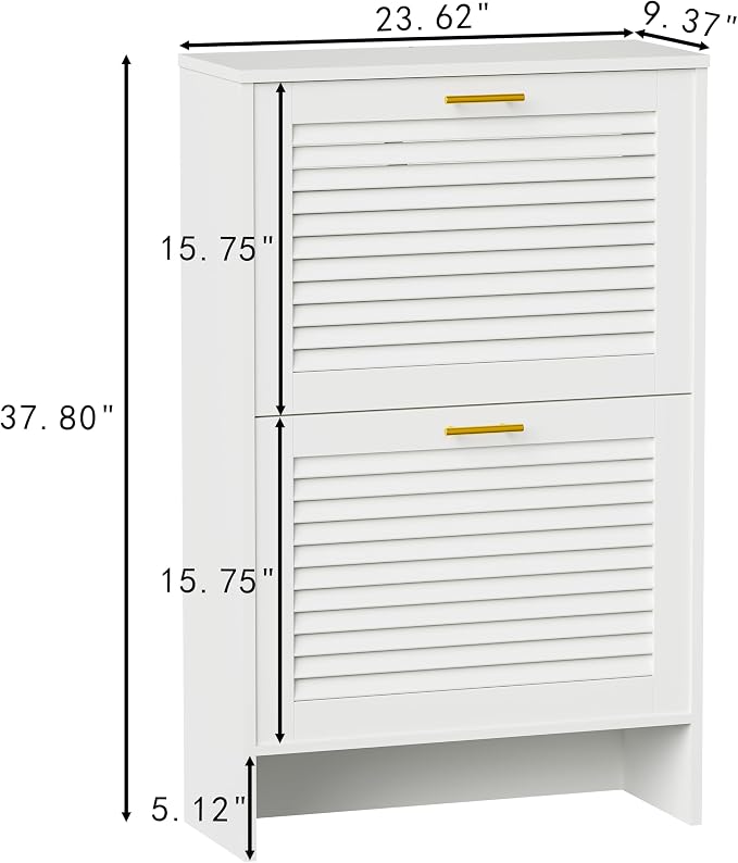 Shoe Cabinet Storage, Hidden Shoe Organizer, Modern Freestanding Organizer with 2 Flip Drawers Louvered Shoe Cabinet for Entryway (White, 2 Drawers) - Image 2