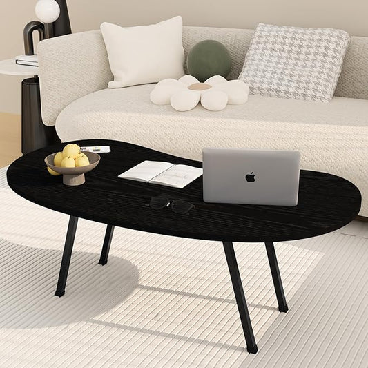 Foldable Coffee Table,Mid Century Modern Coffee Table Living Room Tables,Oval Center Table,Small Folding Coffee Tables Portable Table for Small Spaces,Living Room,Bedroom,Home,Easy Assembly,Black