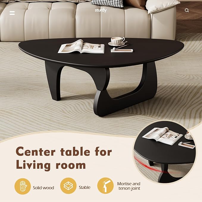 Mid Century Modern Coffee Table - Black Wooden Coffee Table for Living Room,Center Table Suitable for Bedroom Living Room Reception Office Tables (Black, Small 34.5 * 23.5 * 16in)