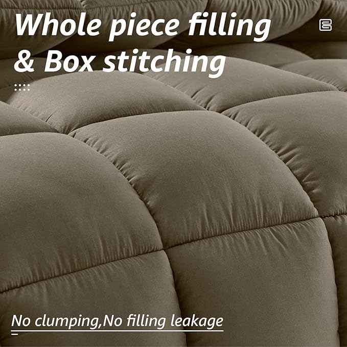 HYLEORY All Season Full Size Bed Comforter - Cooling Down Alternative Quilted Duvet Insert with Corner Tabs - Winter Warm - Machine Washable - Taupe