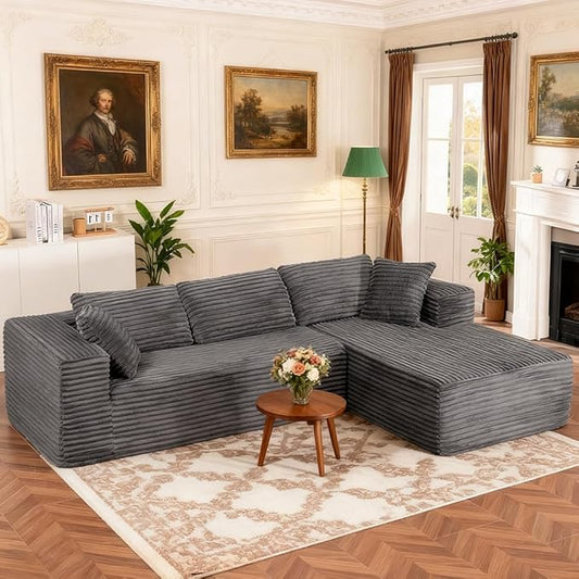 COMHOMA 105”Modular Sectional Sofa with Deep Seat,Cloud Upholstered L-Shape Couch Wide Arms Corduroy Fabric High-Density Foam Chaise Lounge for Living Room No Assembly Required
