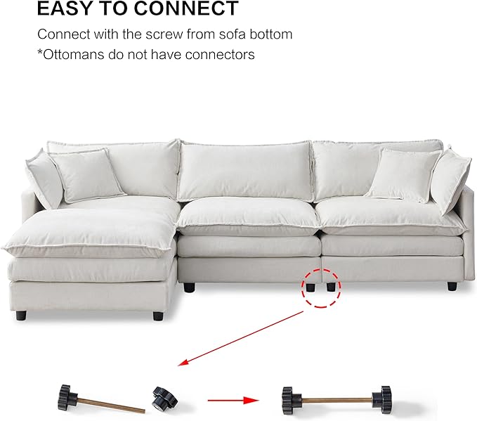105" Oversized Modular Cloud Sectional Sofa Free Convertible L-Shaped Corner Sectional with Movable Ottoman, Chenille Upholstered Multiple Cushions Cloud Sofa Couches | Easy to Assemble