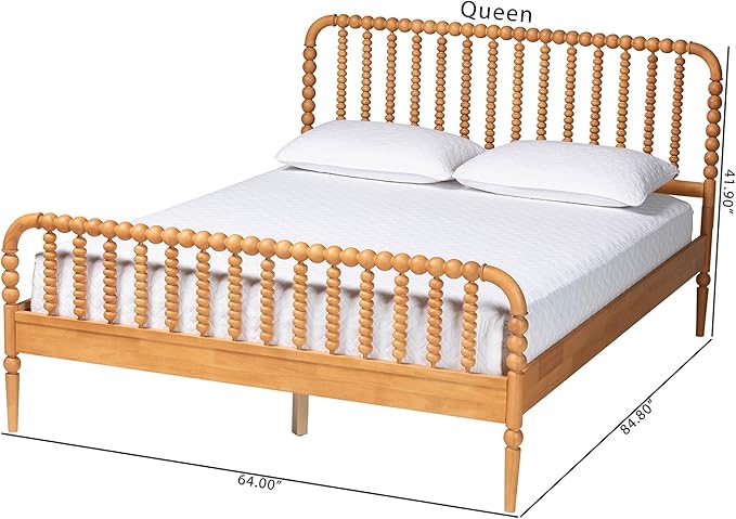 Baxton Studio Lucera Bobbin Wood Platform Bed, Queen, Oak Brown