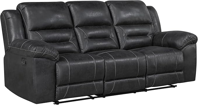 Lexicon Double Recliner Sofa for Living Room, Wall Hugger Manual Reclining Couch Sofa, Textured Microfiber Upholstered Dual Reclining Sofa, Home Theater Seating, Required Assembly, Black