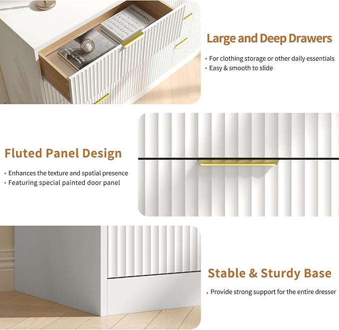 Dresser for Bedroom Set of 2, Fluted 16 Drawers White Dresser Wooden, Modern Bedroom Furniture Set, TV Stand Long Dressers & Chests of Drawers for Closet(15.7" D x 110.2" W x 36" H)