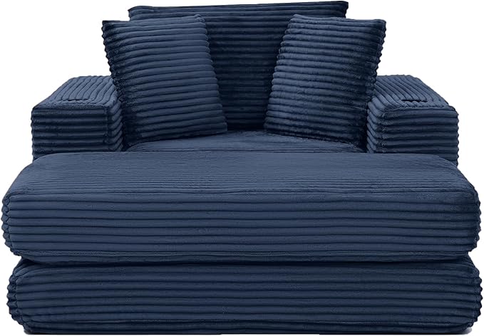 Eafurn 52.4" Oversized Chaise Lounge Indoor with Foldable Ottoman Convertible Boneless Sleeper Sofa Bed, Deep Seat Lounge Chair with Cup Holder & Side Pocket, No Assembly for Living Room | Breathable material, Cupholders
