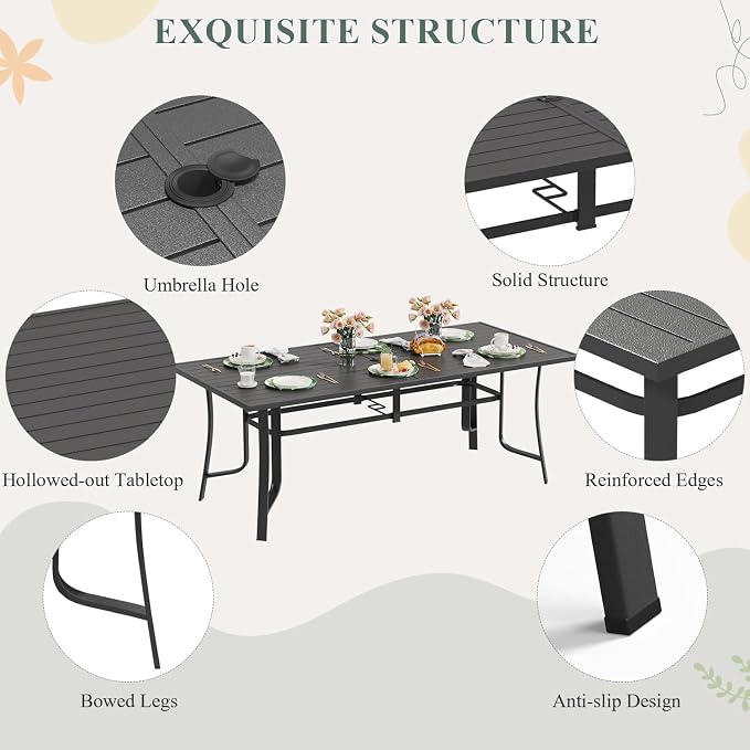 9 Pieces Patio Dining Set for 8, All Weather Outdoor Furniture Set, 75.6" Metal Dining Table with Umbrella Hole and 8 High Back Textilene Swivel Chairs for Deck Garden Lawn Poolside, Blue - Image 5