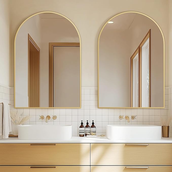 Arched Bathroom Mirror for Wall, 36" x 24" Gold Metal Frame Vanity Mirror, HD Glass Over Sink for Bathroom, Entryway, Bedroom - Image 3