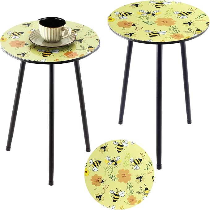 Metal Outdoor Side Tables Set of Two Small Outside Round End Table for Patio Modern Accent Garden Corner Table for Small Spaces, Balcony, Porch, Weather-Resistant Plant Stand Indoor, Yellow by PartyZealot