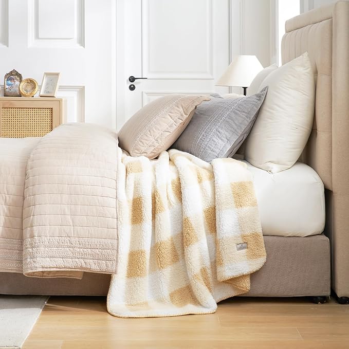 Cozy Bliss Luxury Sherpa Throw Blanket for Couch, Premium Reversible Plush Thick Throw, Warm Cozy Soft Blanket for Home and Gifts (Mottled Beige, 60" x 80")