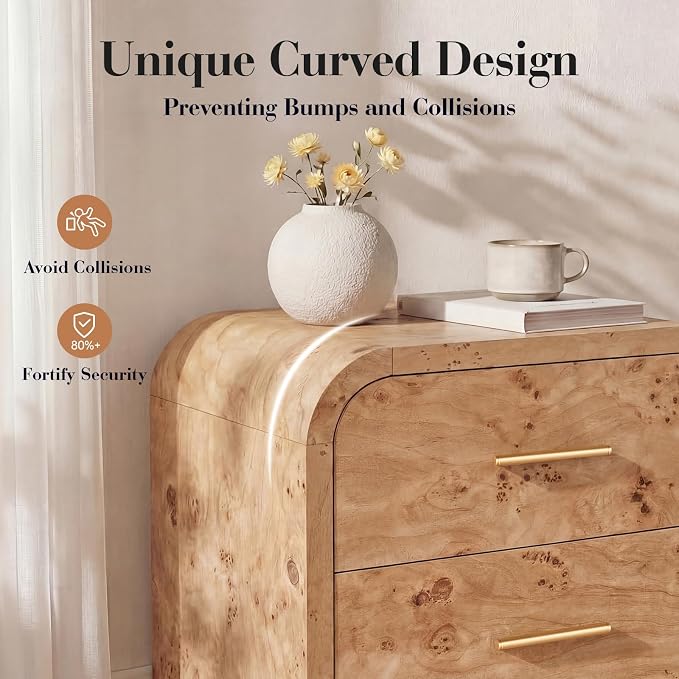 Night Stand [Unique Curved Profile] [FSC-Certified Wooden Board] 3-Drawer Nightstand 24" H Metal Handle Modern Bedside Table - Image 4
