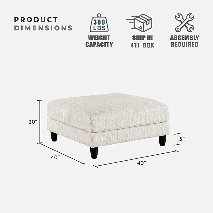 Lexicon Modern Ottoman, Foot Stools, Living Room Foot Rest, Module for Sectional Sofa, 40" Microfiber Upholstery Square Ottoman for Living Room/Bedroom, Assembled, Beige