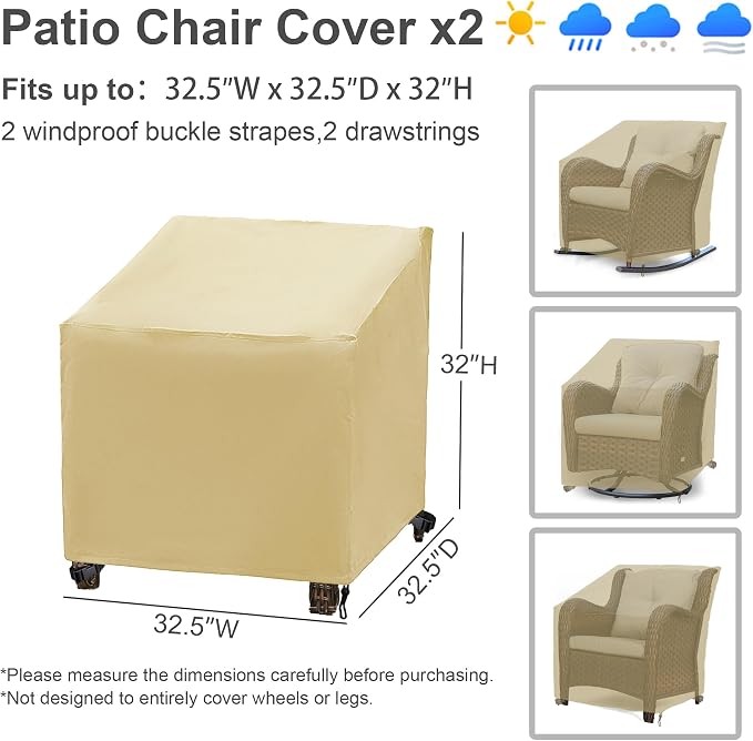 Patio Furniture Covers,Outdoor Furniture Cover Waterproof,Patio Furniture Set Covers for 4 Piece Outdoor Conversation Set,Patio Covers Set X-Large (Beige) - Image 2