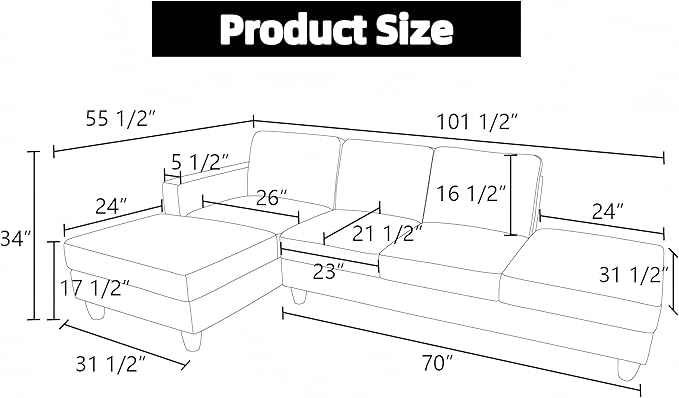 Sectional Couches for Living Room Furniture, 4 Seat L Shaped Couches with Ottoman, Modular Sectional Sofa for Apartment Furniture Sets, Grey
