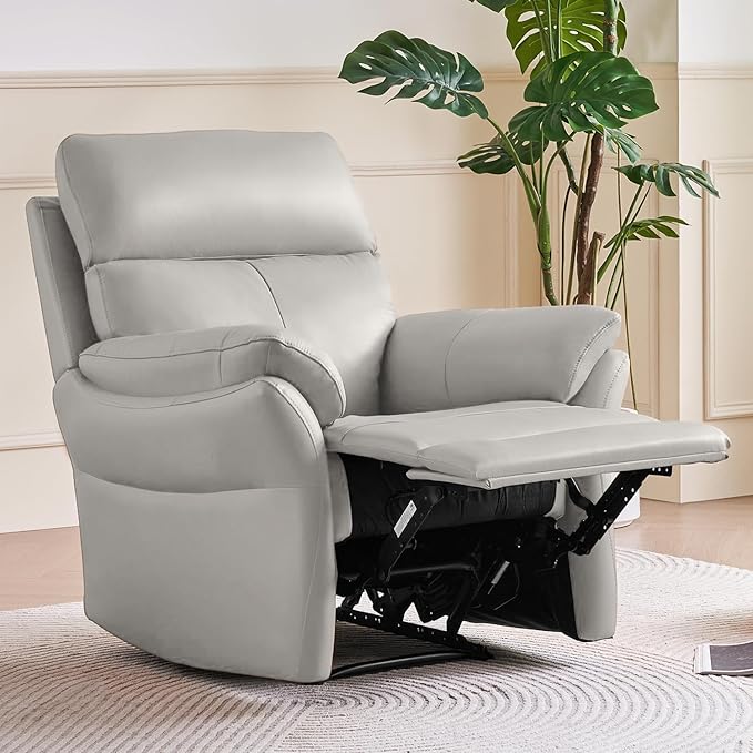 AIRSKY Genuine Leather Recliner Chair, Top Grain Leather, Italian Water-Washing Process, Living Room Chair with Lumbar Support,for Theater Seating, Bedroom, Grey,R1